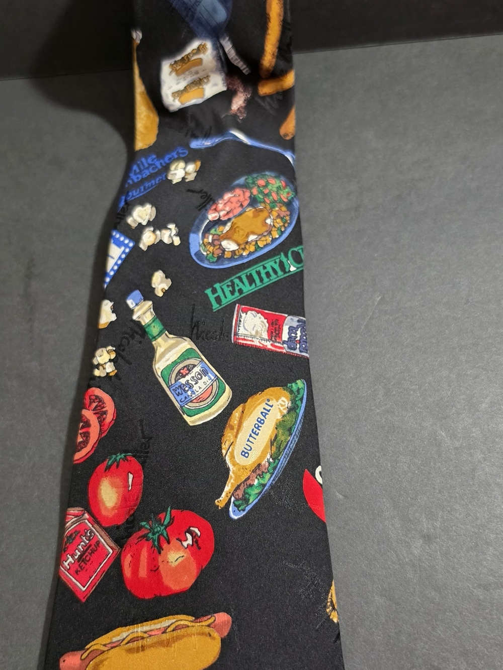 Nicole Miller Black Novelty Food Print Tie with Red and Yellow Accents